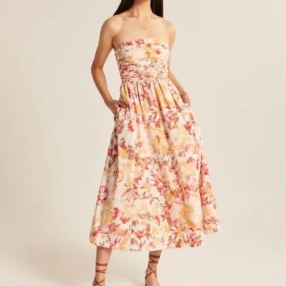 Abercrombie & Fitch Dresses & Skirts - Abercrombie & Fitch Poplin Strapless Midi Floral Dress - Medium Tall